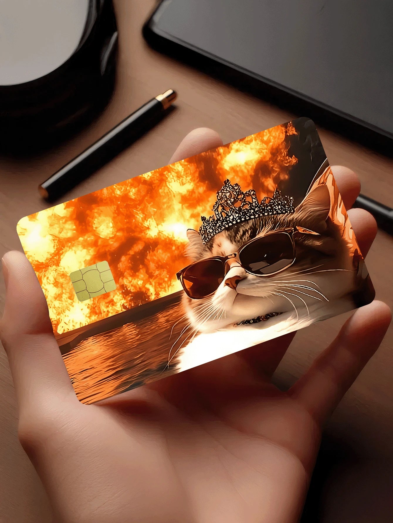 1pc Cool Cat Official Credit Card Sticker Privacy Protection Card Skin, Fun Holiday Gift PVC Material Anti-Fingerprint Anti-Scratch Wear-Resistant Card Sleeve, Suitable For Couples, Small Chip Card, B