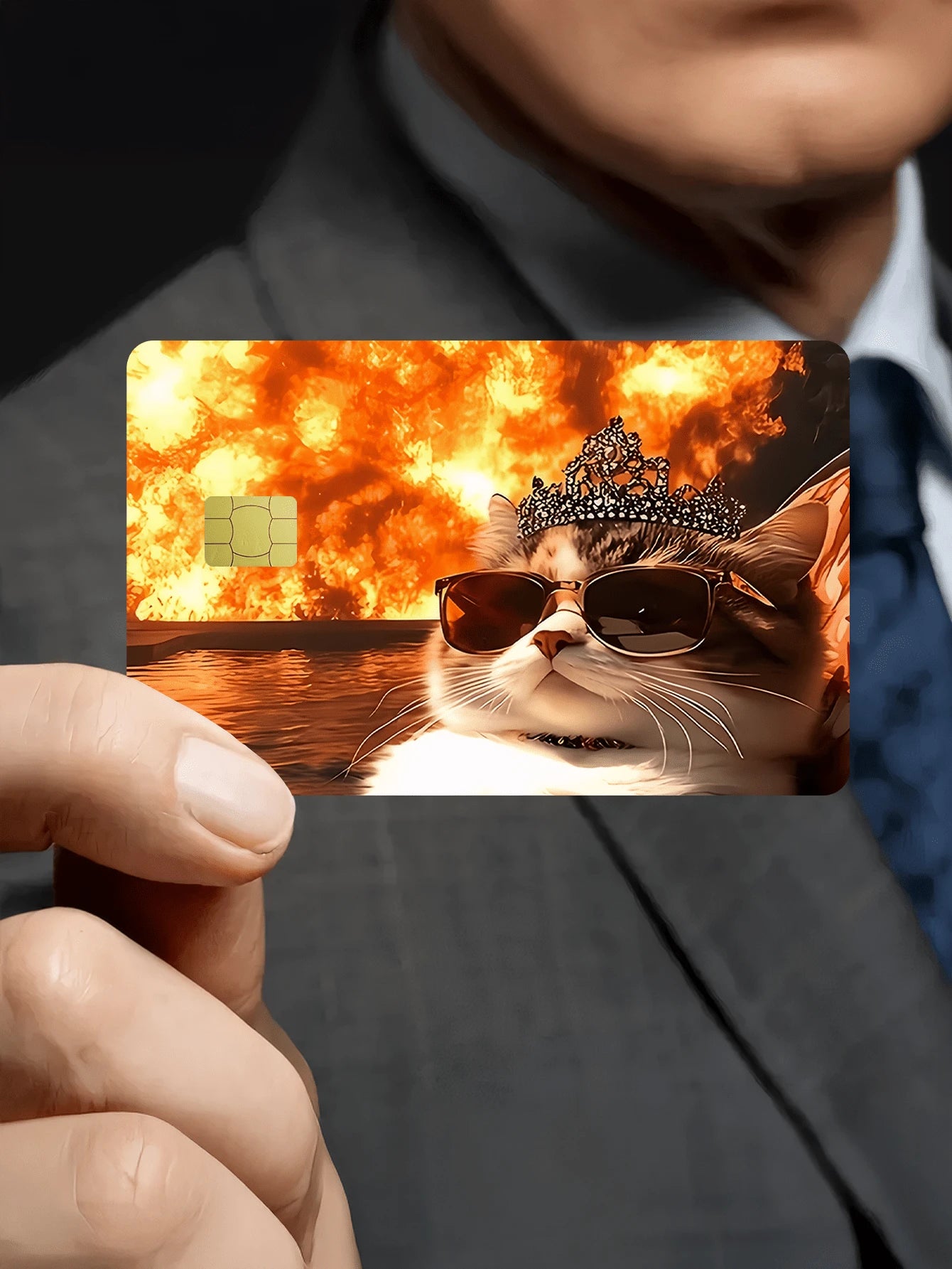 1pc Cool Cat Official Credit Card Sticker Privacy Protection Card Skin, Fun Holiday Gift PVC Material Anti-Fingerprint Anti-Scratch Wear-Resistant Card Sleeve, Suitable For Couples, Small Chip Card, B