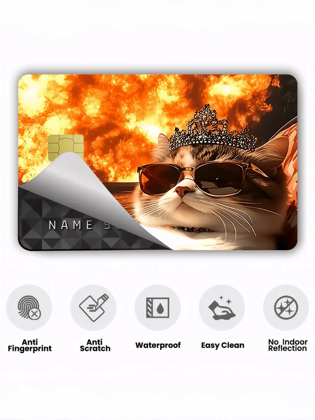 1pc Cool Cat Official Credit Card Sticker Privacy Protection Card Skin, Fun Holiday Gift PVC Material Anti-Fingerprint Anti-Scratch Wear-Resistant Card Sleeve, Suitable For Couples, Small Chip Card, B