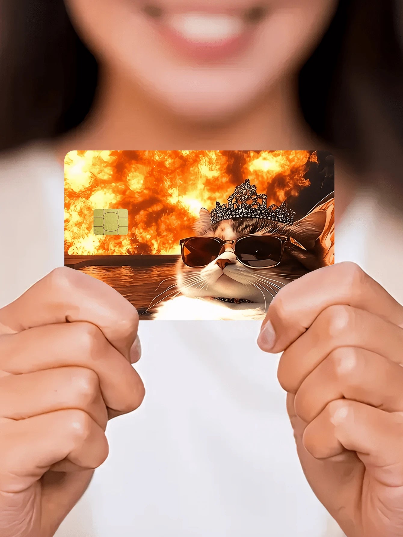 1pc Cool Cat Official Credit Card Sticker Privacy Protection Card Skin, Fun Holiday Gift PVC Material Anti-Fingerprint Anti-Scratch Wear-Resistant Card Sleeve, Suitable For Couples, Small Chip Card, B