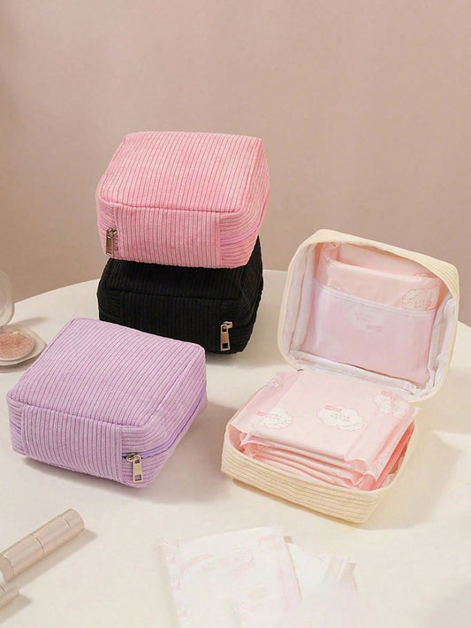 1pc Corduroy Makeup Bag Storage Pouch, Flat Toiletry Bag Makeup Storage Bag, Travel Makeup And Toiletry Bag. It Can Be Used For Storing Cosmetics, Stationery, Or As A Multifunctional Everyday Bag