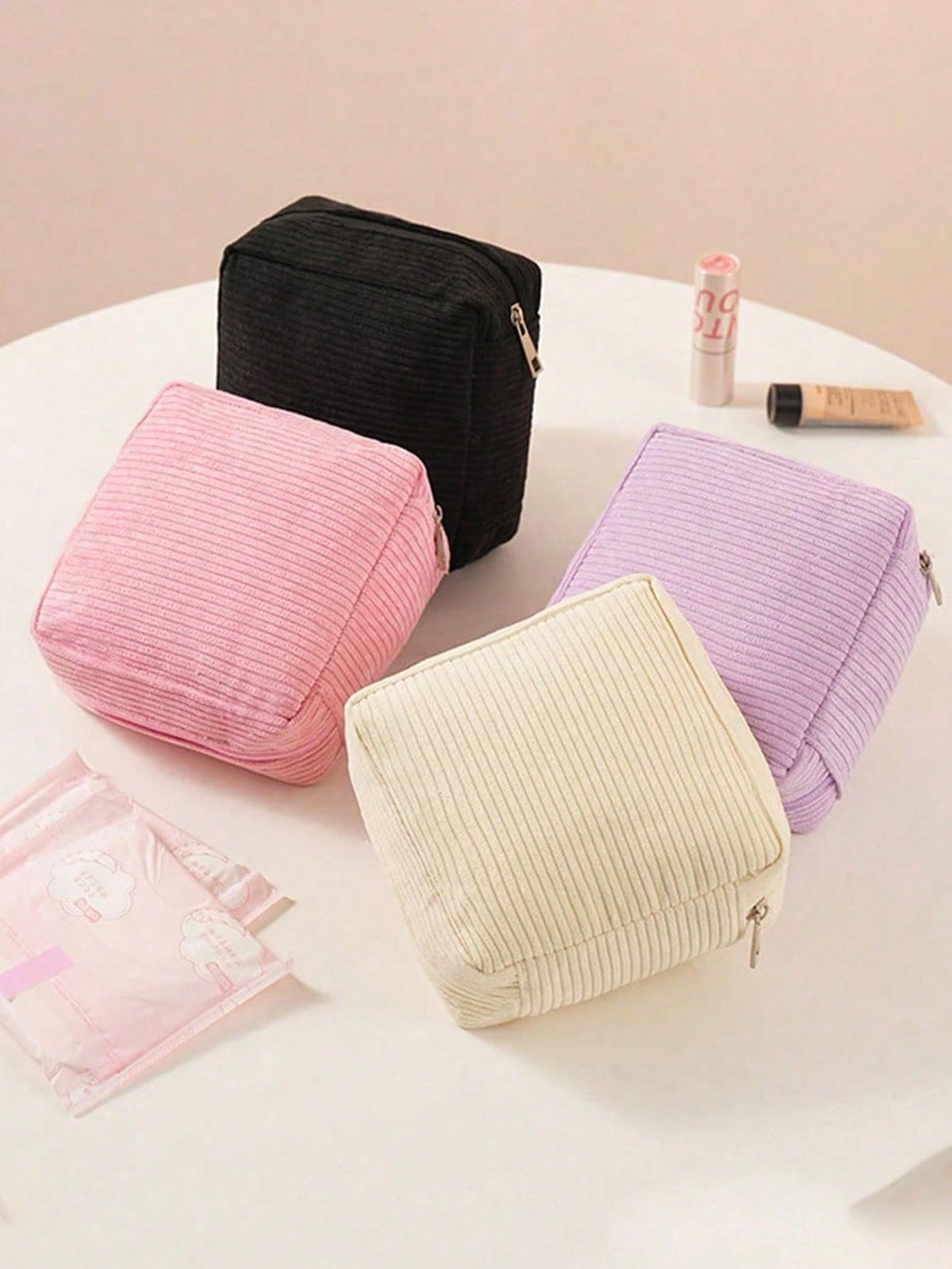 1pc Corduroy Makeup Bag Storage Pouch, Flat Toiletry Bag Makeup Storage Bag, Travel Makeup And Toiletry Bag. It Can Be Used For Storing Cosmetics, Stationery, Or As A Multifunctional Everyday Bag
