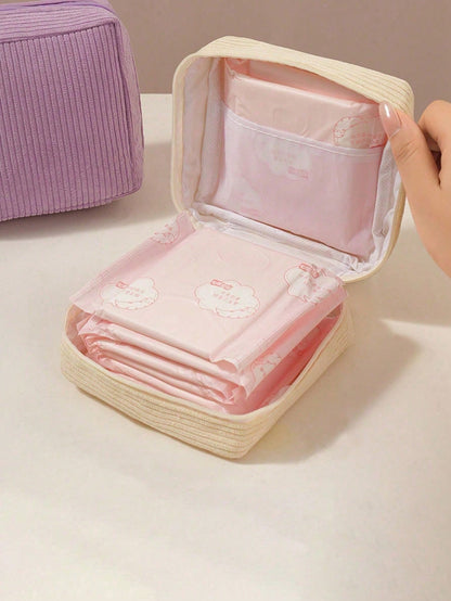 1pc Corduroy Makeup Bag Storage Pouch, Flat Toiletry Bag Makeup Storage Bag, Travel Makeup And Toiletry Bag. It Can Be Used For Storing Cosmetics, Stationery, Or As A Multifunctional Everyday Bag
