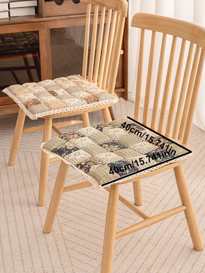 1pc Countryside Style Thickened Chair Cushion, Contrast Color Design, Tie-Fastened, Suitable For Dining Room, Bedroom, Indoor & Outdoor Chair, Soft & Comfortable, Easy To Clean
