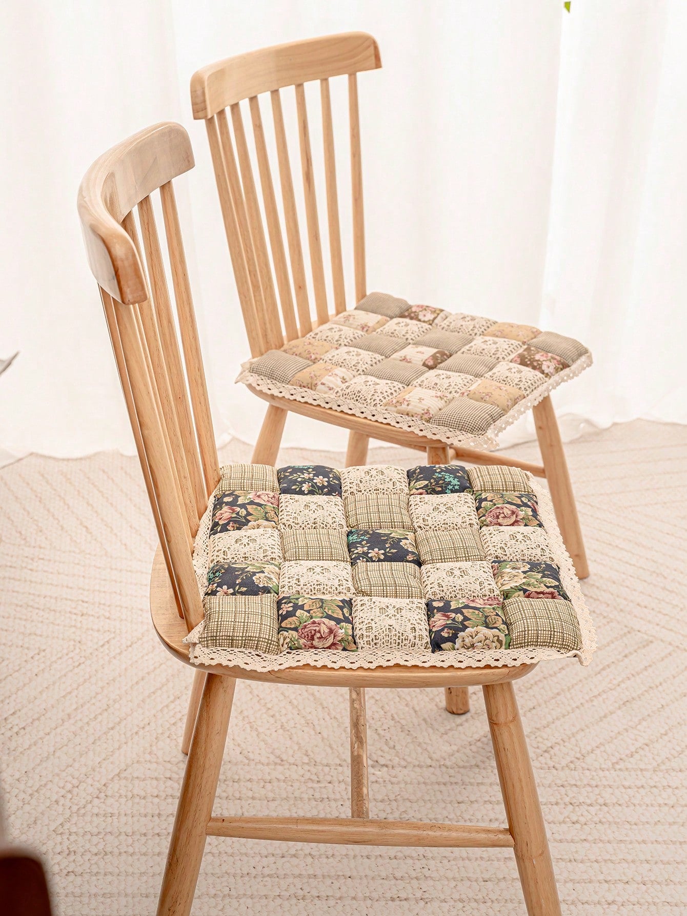 1pc Countryside Style Thickened Chair Cushion, Contrast Color Design, Tie-Fastened, Suitable For Dining Room, Bedroom, Indoor & Outdoor Chair, Soft & Comfortable, Easy To Clean