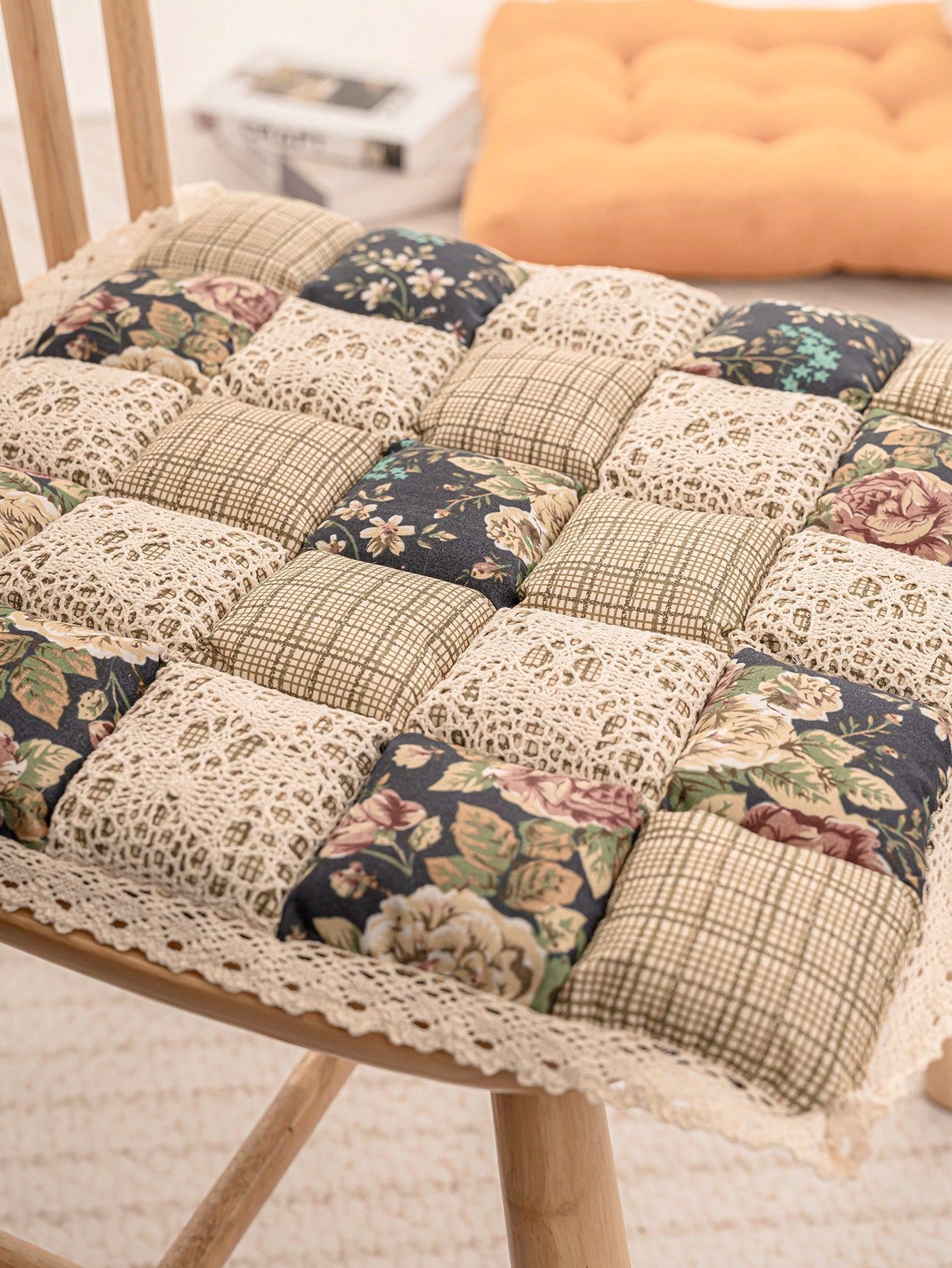 1pc Countryside Style Thickened Chair Cushion, Contrast Color Design, Tie-Fastened, Suitable For Dining Room, Bedroom, Indoor & Outdoor Chair, Soft & Comfortable, Easy To Clean