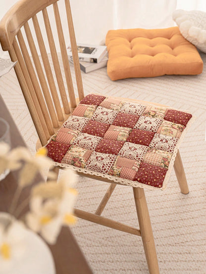1pc Countryside Style Thickened Chair Cushion, Contrast Color Design, Tie-Fastened, Suitable For Dining Room, Bedroom, Indoor & Outdoor Chair, Soft & Comfortable, Easy To Clean