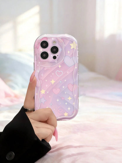 1pc Cream Dopamine Wave Ruffle Soft TPU Texture Creative Personalized Rainbow Gradient + Pearl Chain Phone Case Compatible With Galaxy S21 S22 S23 S24 S25 S26/Honor/ And More Models