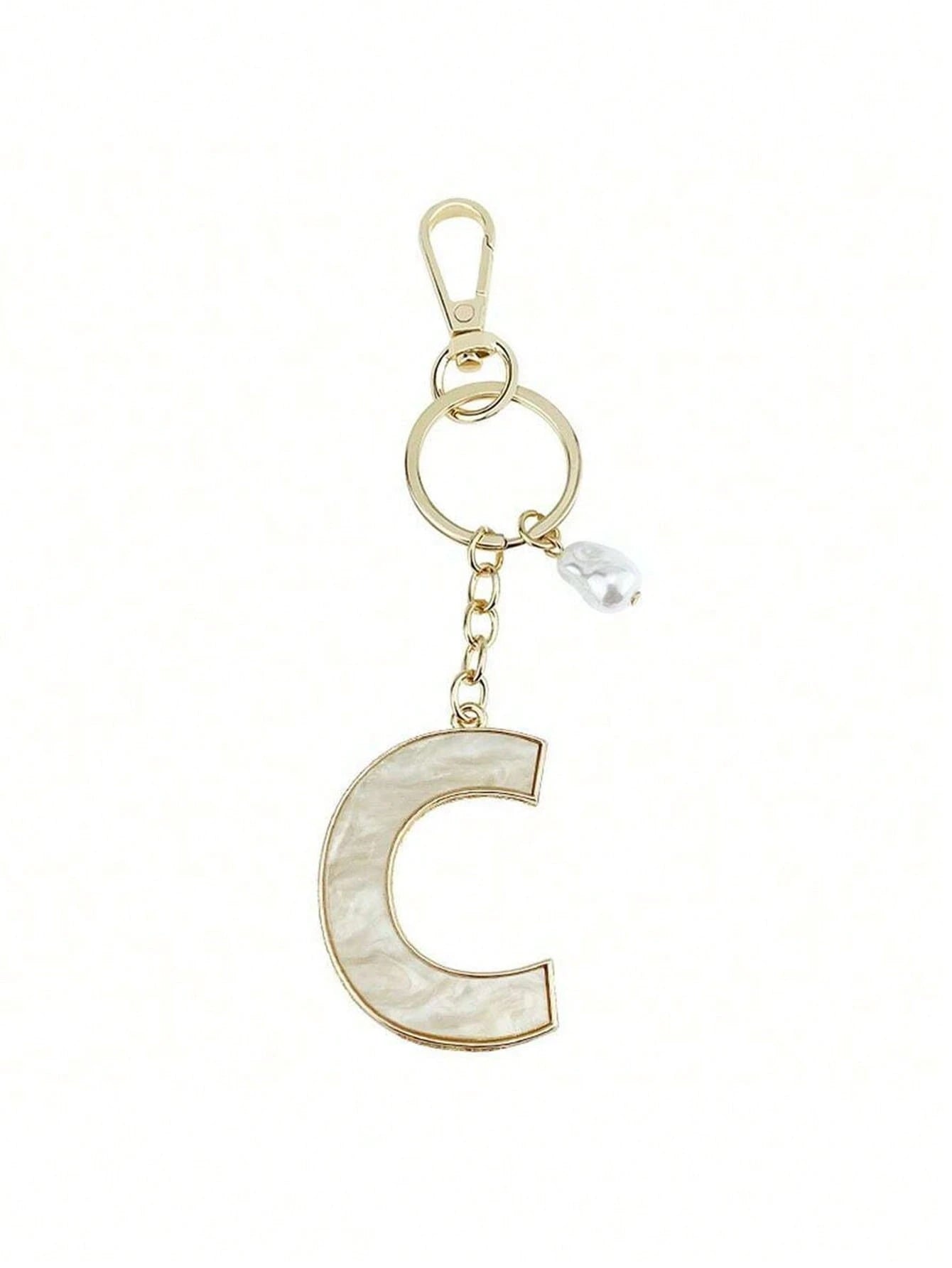 1pc Creative 26 English Letter Faux Pearl Shell Alloy Keychain, Personalized Key Chain Accessory, Backpack Hanging Decor, Car Pendant, Gift For Women & Girls, Wallet & Key Chain Holder, Letter Keychai
