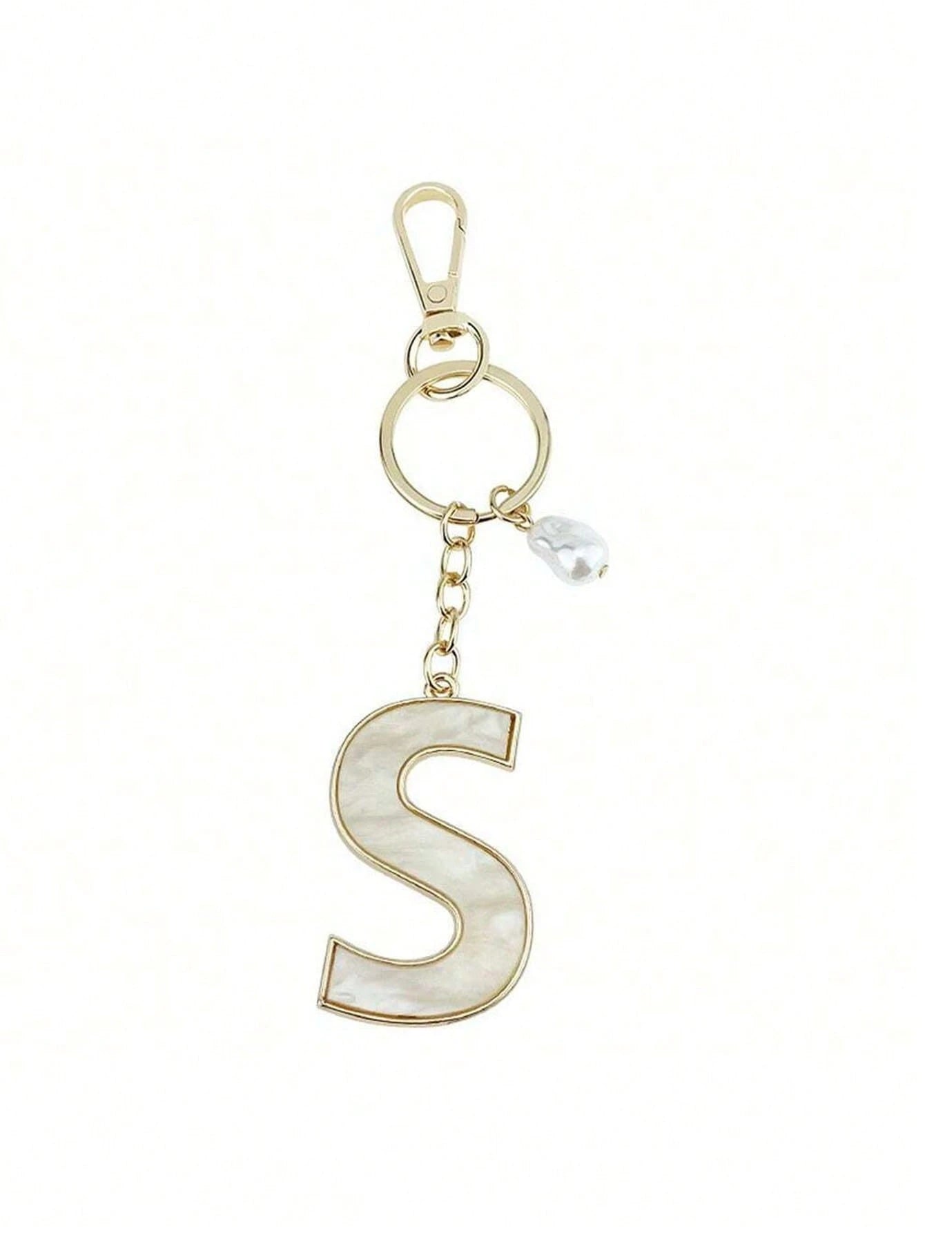 1pc Creative 26 English Letter Faux Pearl Shell Alloy Keychain, Personalized Key Chain Accessory, Backpack Hanging Decor, Car Pendant, Gift For Women & Girls, Wallet & Key Chain Holder, Letter Keychai