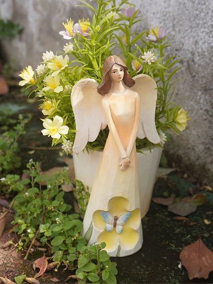 1pc Creative Butterfly Angel Planter Sculpture, Suitable For Home Desktop Balcony Outdoor Yard Garden Decoration, Succulent Green Plant Pot, Decorative Ornament Craft Gift