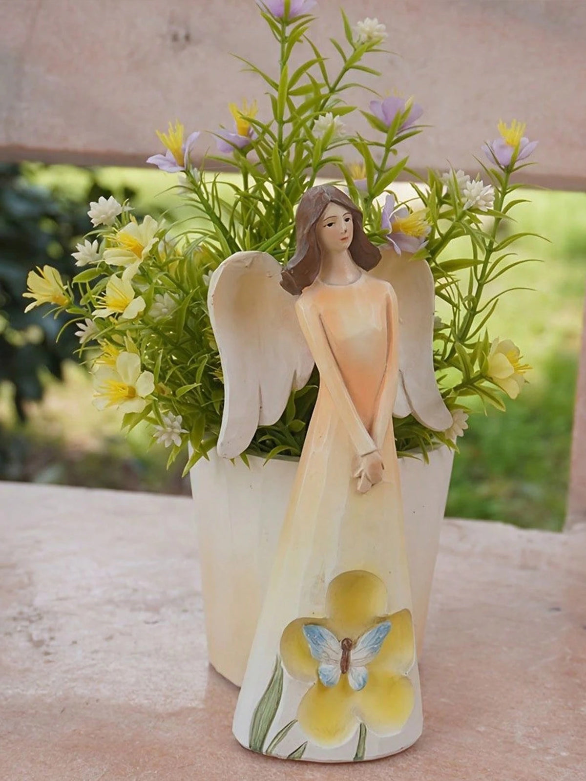 1pc Creative Butterfly Angel Planter Sculpture, Suitable For Home Desktop Balcony Outdoor Yard Garden Decoration, Succulent Green Plant Pot, Decorative Ornament Craft Gift