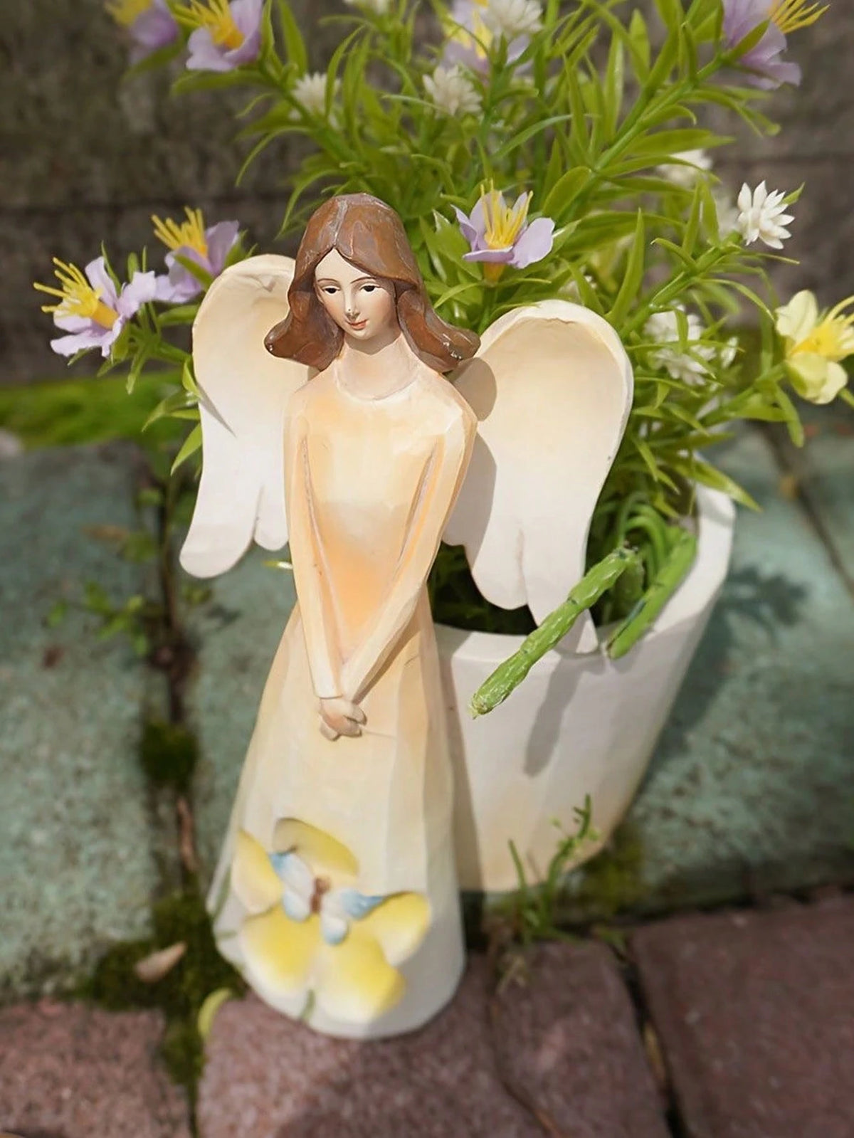 1pc Creative Butterfly Angel Planter Sculpture, Suitable For Home Desktop Balcony Outdoor Yard Garden Decoration, Succulent Green Plant Pot, Decorative Ornament Craft Gift