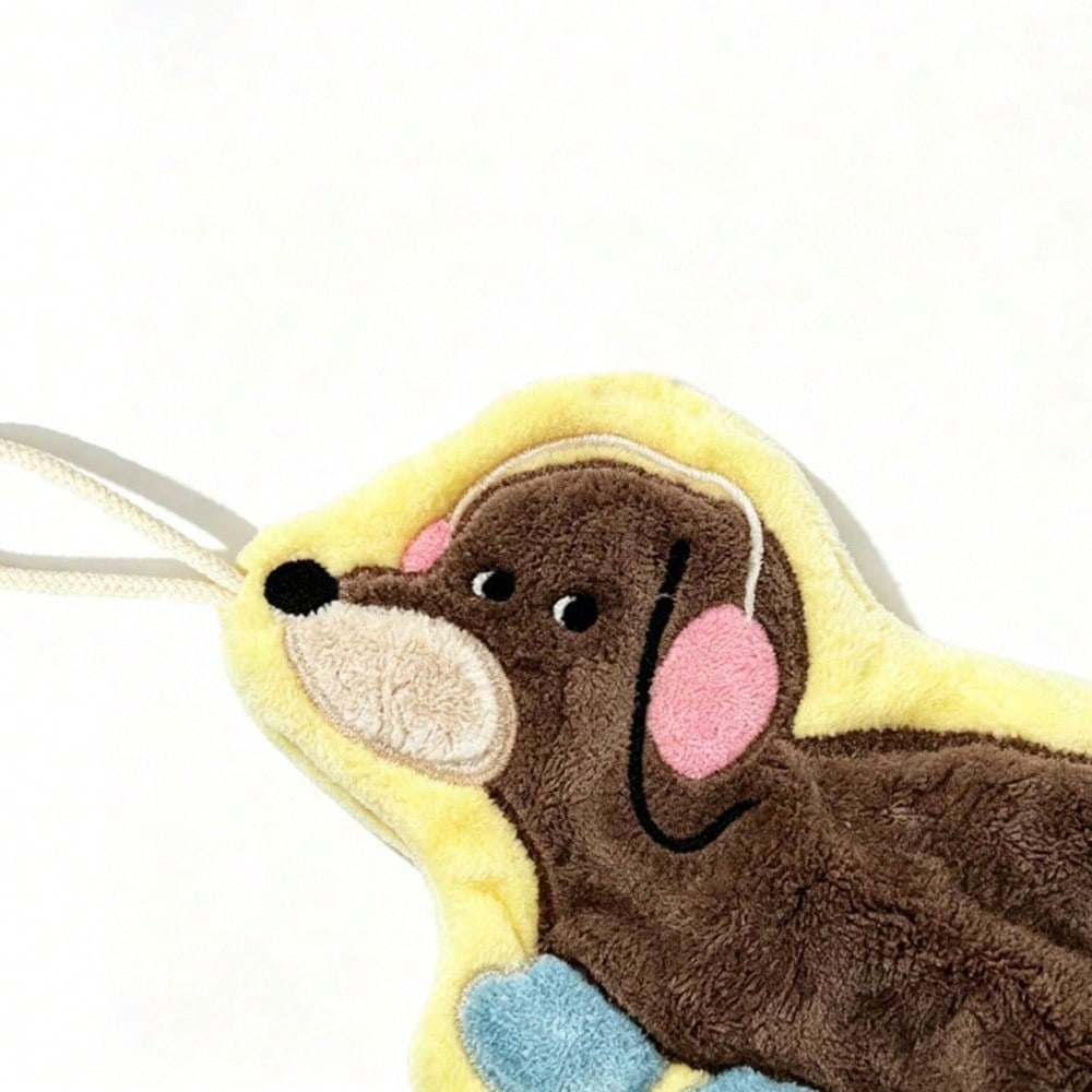 1pc Creative Dachshund Pattern Towel, Cute Cartoon Coral Fleece Hand Towel, Hanging Long Kitchen Bathroom Small Towel, Suitable For Kitchen, Bathroom, Room Decoration, Strong Water Absorption, No Shed