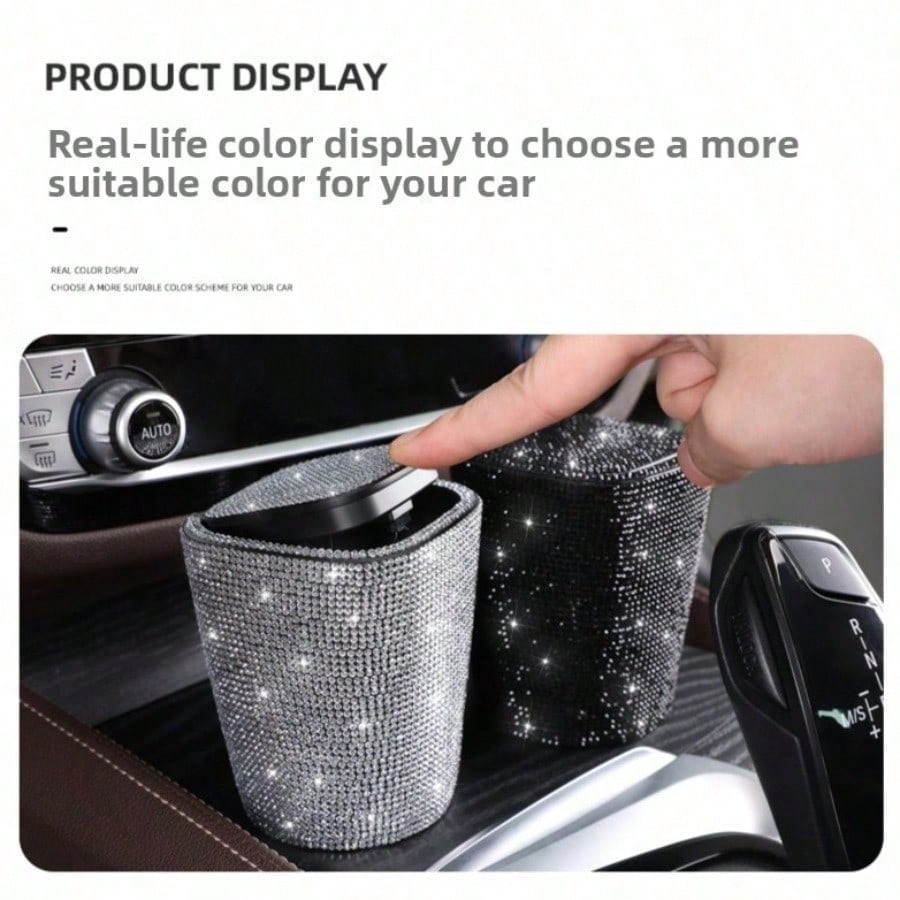 1PC Creative Ventilation Clip Car Ashtray, Diamond Wrapped Ash Tray With Safety Lid, Leakproof Portable Travel Ash Container, Stylish Car Interior Decor, Practical Gift For Smokers, Must-Have Car Acce