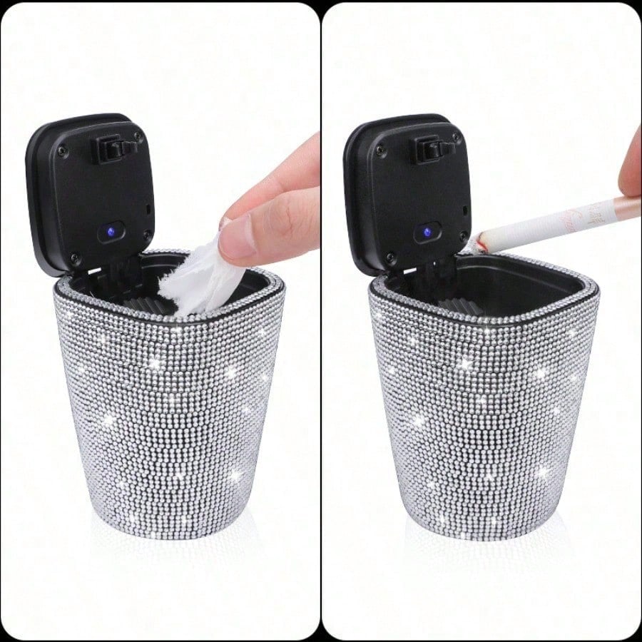 1PC Creative Ventilation Clip Car Ashtray, Diamond Wrapped Ash Tray With Safety Lid, Leakproof Portable Travel Ash Container, Stylish Car Interior Decor, Practical Gift For Smokers, Must-Have Car Acce