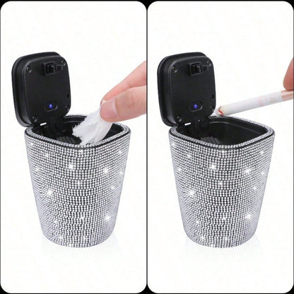 1PC Creative Ventilation Clip Car Ashtray, Diamond Wrapped Ash Tray With Safety Lid, Leakproof Portable Travel Ash Container, Stylish Car Interior Decor, Practical Gift For Smokers, Must-Have Car Acce