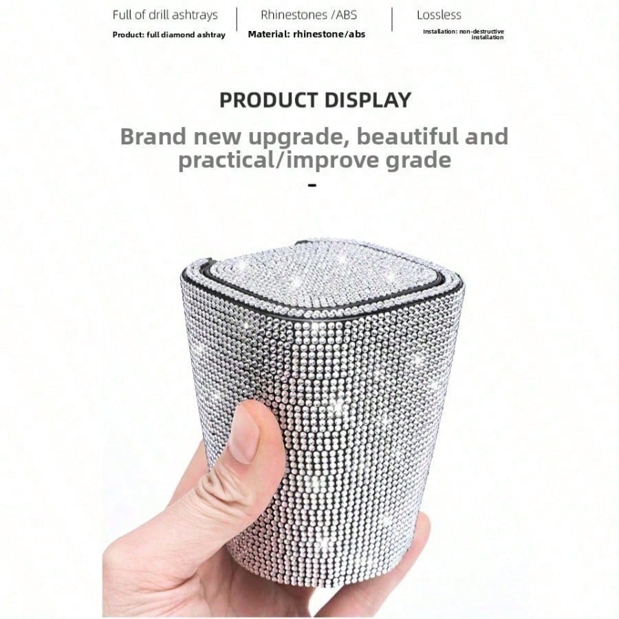 1PC Creative Ventilation Clip Car Ashtray, Diamond Wrapped Ash Tray With Safety Lid, Leakproof Portable Travel Ash Container, Stylish Car Interior Decor, Practical Gift For Smokers, Must-Have Car Acce