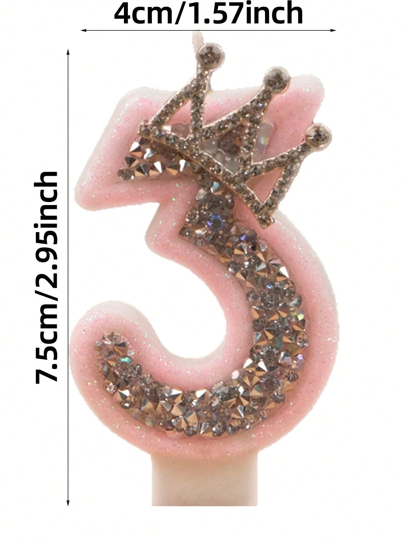 1pc Crown Crystal Silver-Pink Creative Number 0-9 Candles For Birthday Party Pink Glittering Number Birthday Candle With Silver Edge And Rhinestones