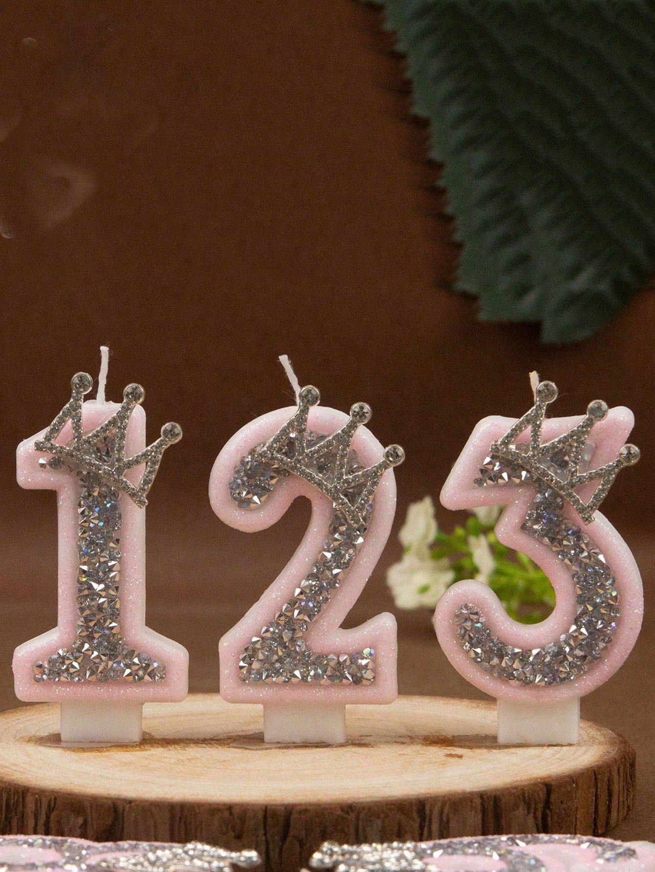 1pc Crown Crystal Silver-Pink Creative Number 0-9 Candles For Birthday Party Pink Glittering Number Birthday Candle With Silver Edge And Rhinestones