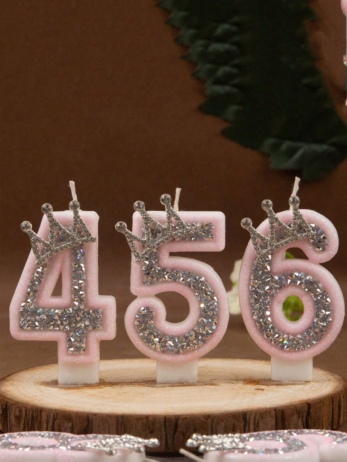 1pc Crown Crystal Silver-Pink Creative Number 0-9 Candles For Birthday Party Pink Glittering Number Birthday Candle With Silver Edge And Rhinestones