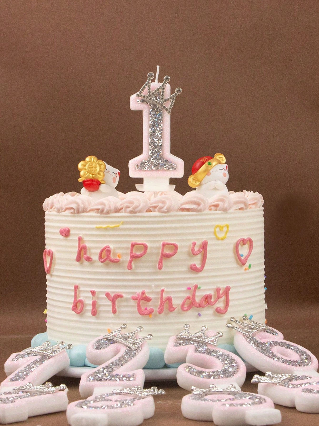 1pc Crown Crystal Silver-Pink Creative Number 0-9 Candles For Birthday Party Pink Glittering Number Birthday Candle With Silver Edge And Rhinestones