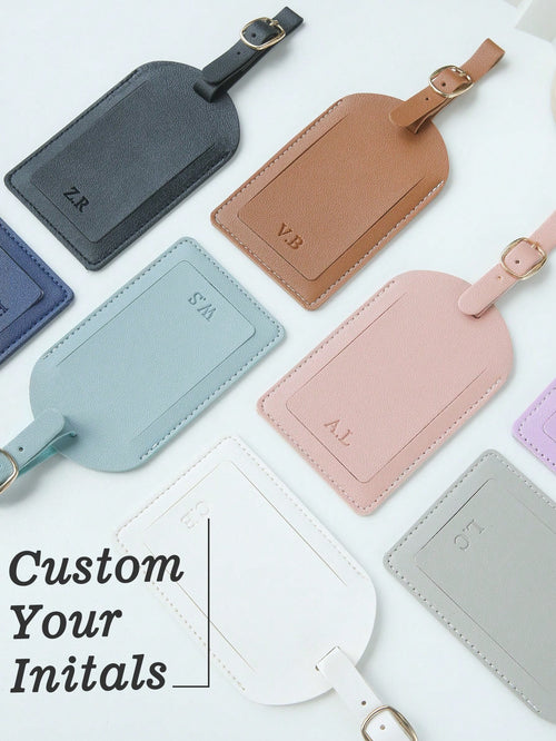 1pc Custom Initials Luggage Tag For Suitcases Customized Monogram Name Luggage Tags With Privacy Name Card Personalized Vegan Leather Tag Travel Bag Backpack Tags Gift Tags Travel Accessories Handmade