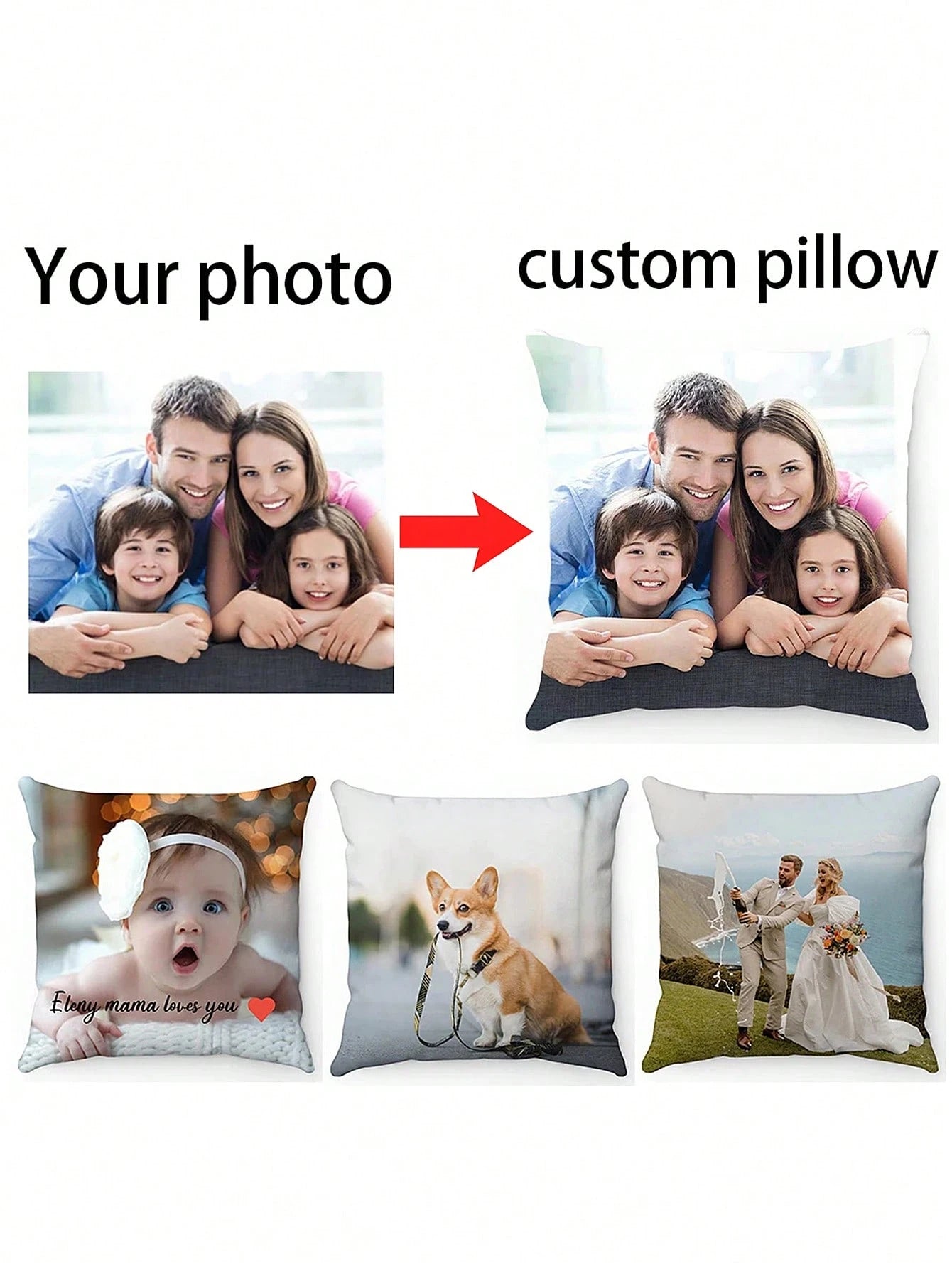 1pc Custom Photo Printed DIY Personalized Pillow Cover For Family Pet Friends, Decorative Cushion Cover For Sofa, Ideal Gift For Mother's Day, Father's Day, Thanksgiving, Valentine's Day, Wedding, Fal