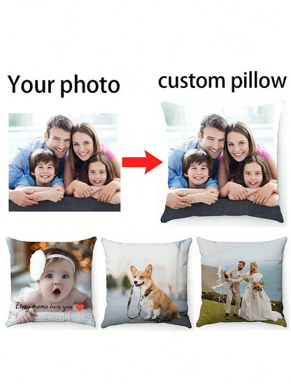 1pc Custom Photo Printed DIY Personalized Pillow Cover For Family Pet Friends, Decorative Cushion Cover For Sofa, Ideal Gift For Mother's Day, Father's Day, Thanksgiving, Valentine's Day, Wedding, Fal