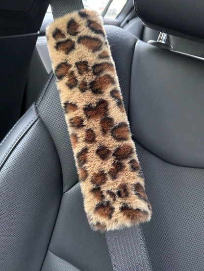 1pc Customized Embroidered Leopard Print Car Interior Plush Seat Belt Shoulder Pad, Comfortable Anti-Neck Anti-Friction Shoulder Protector Cover, Customized Car Gift, Gift For Friends And Family, Fath