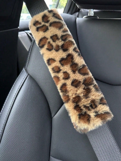 1pc Customized Embroidered Leopard Print Car Interior Plush Seat Belt Shoulder Pad, Comfortable Anti-Neck Anti-Friction Shoulder Protector Cover, Customized Car Gift, Gift For Friends And Family, Fath