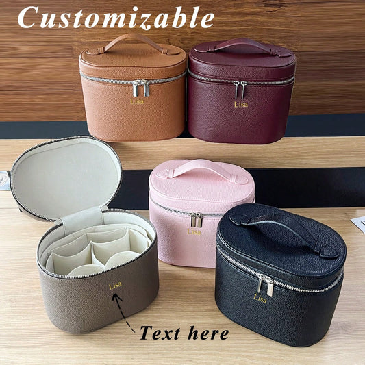 1pc Customized Large-Capacity PU Leather Cosmetic Box With Inside Storage Organizer, Personalized Women Travel Makeup Case Cosmetic Bag With Handle, A Light Luxury Storage Insert Organizer, A Custom-M