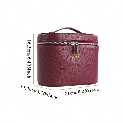 1pc Customized Large-Capacity PU Leather Cosmetic Box With Inside Storage Organizer, Personalized Women Travel Makeup Case Cosmetic Bag With Handle, A Light Luxury Storage Insert Organizer, A Custom-M