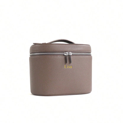 1pc Customized Large-Capacity PU Leather Cosmetic Box With Inside Storage Organizer, Personalized Women Travel Makeup Case Cosmetic Bag With Handle, A Light Luxury Storage Insert Organizer, A Custom-M