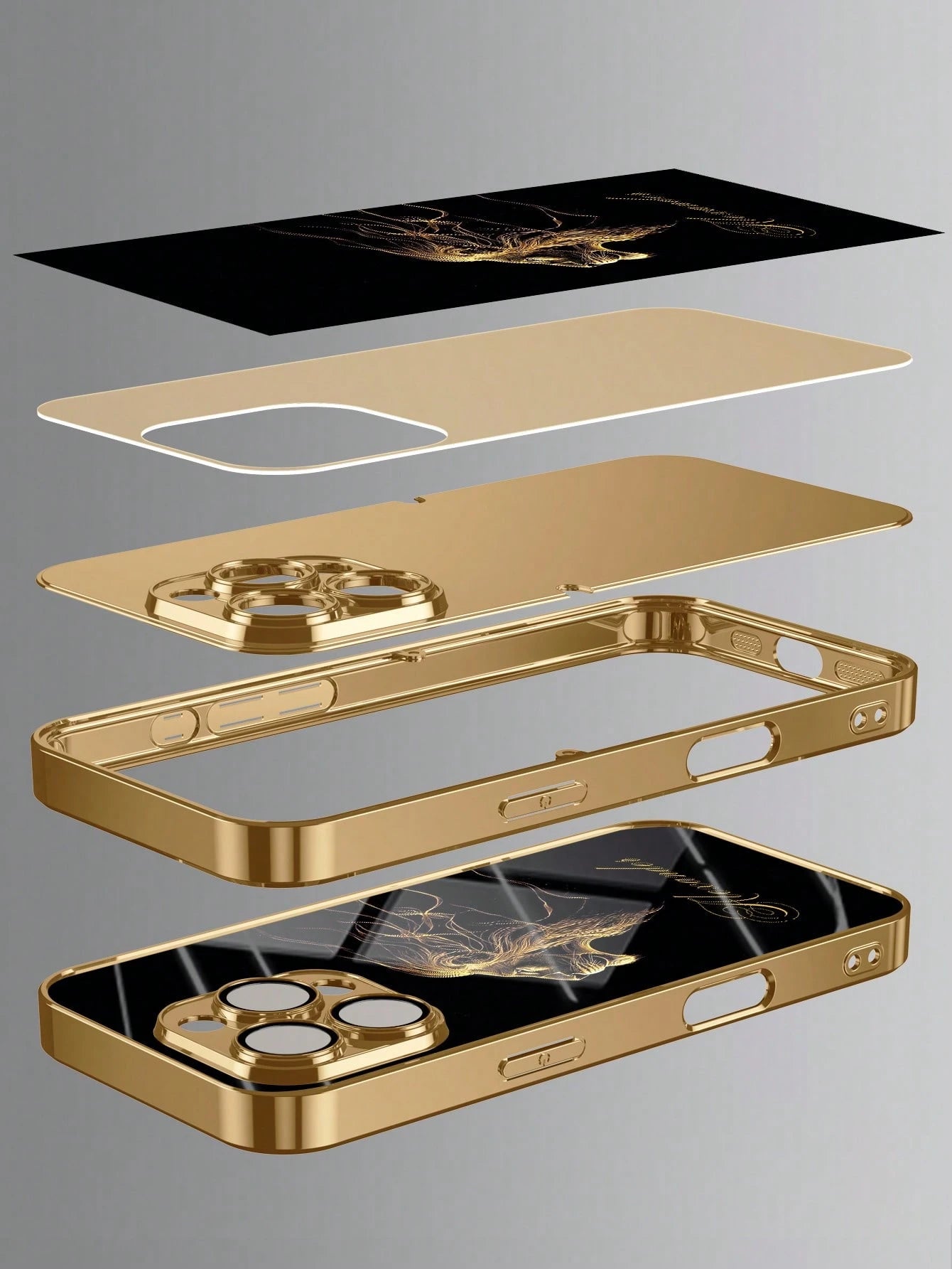 1pc Customized Name Phone Case, Black Gold Lion Pattern, Electroplated Glass Phone Case Suitable For 17 Pro Max/16 Pro Max/15/14 Plus/13 Pro/12 Pro Max/11/Xs Max/8/7/6 Plus, Personalized Full Camera L