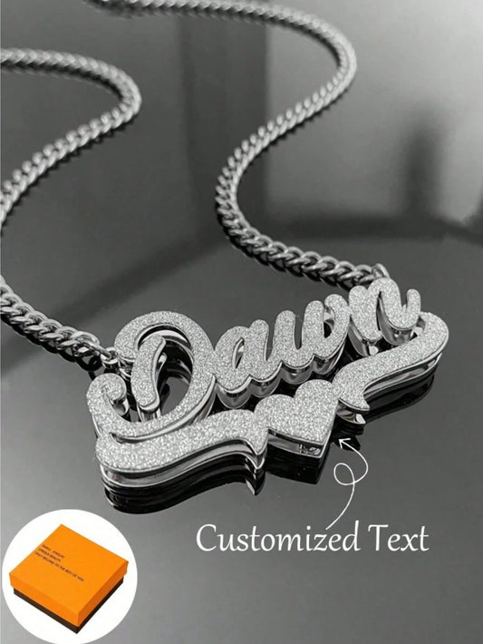 1pc Customized Stainless Steel Name Necklace- Personalized Matte Letter Pendant With Shiny Accents, Unisex Cuban Chain Jewelry Gift, Suitable For Casual Or Formal Occasions, Bohemian Chic, 18K Gold P
