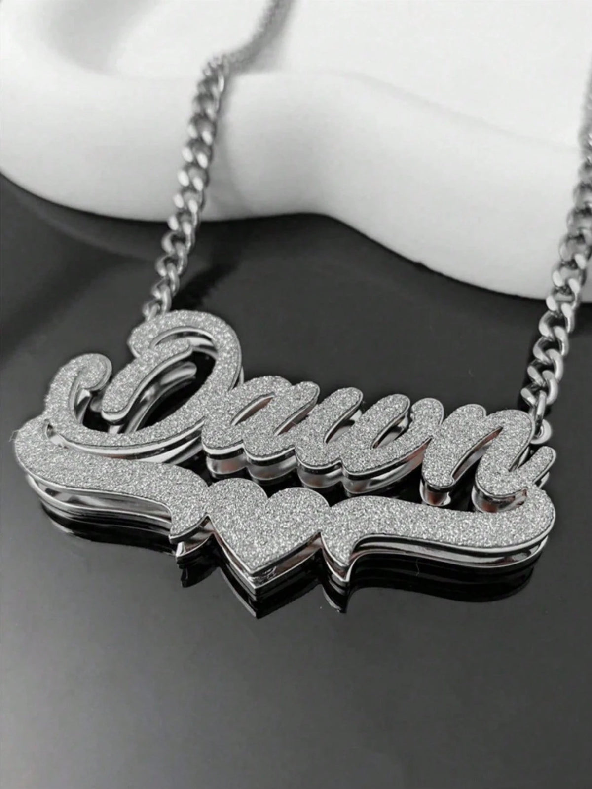 1pc Customized Stainless Steel Name Necklace- Personalized Matte Letter Pendant With Shiny Accents, Unisex Cuban Chain Jewelry Gift, Suitable For Casual Or Formal Occasions, Bohemian Chic, 18K Gold P