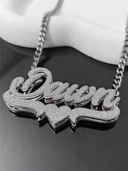 1pc Customized Stainless Steel Name Necklace- Personalized Matte Letter Pendant With Shiny Accents, Unisex Cuban Chain Jewelry Gift, Suitable For Casual Or Formal Occasions, Bohemian Chic, 18K Gold P