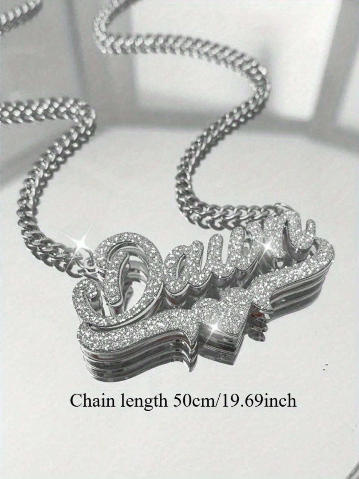 1pc Customized Stainless Steel Name Necklace- Personalized Matte Letter Pendant With Shiny Accents, Unisex Cuban Chain Jewelry Gift, Suitable For Casual Or Formal Occasions, Bohemian Chic, 18K Gold P