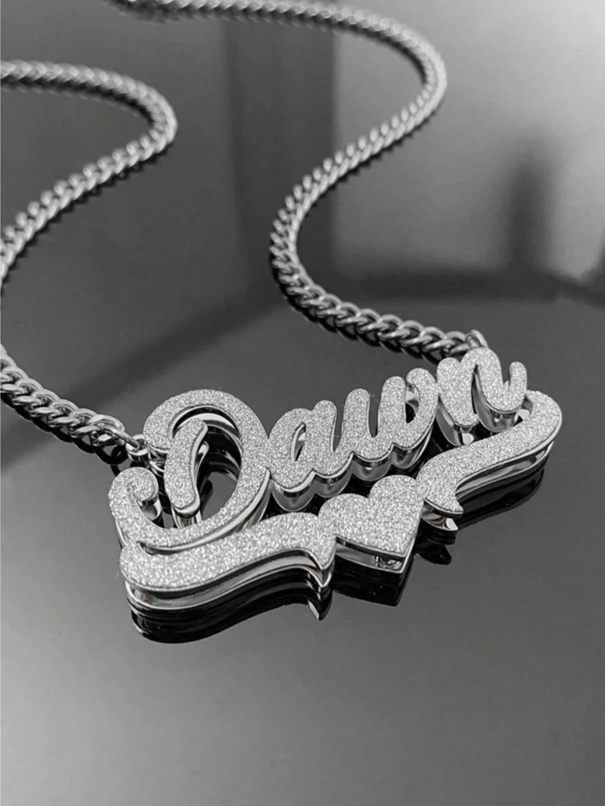 1pc Customized Stainless Steel Name Necklace- Personalized Matte Letter Pendant With Shiny Accents, Unisex Cuban Chain Jewelry Gift, Suitable For Casual Or Formal Occasions, Bohemian Chic, 18K Gold P