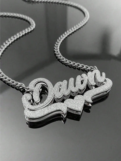 1pc Customized Stainless Steel Name Necklace- Personalized Matte Letter Pendant With Shiny Accents, Unisex Cuban Chain Jewelry Gift, Suitable For Casual Or Formal Occasions, Bohemian Chic, 18K Gold P