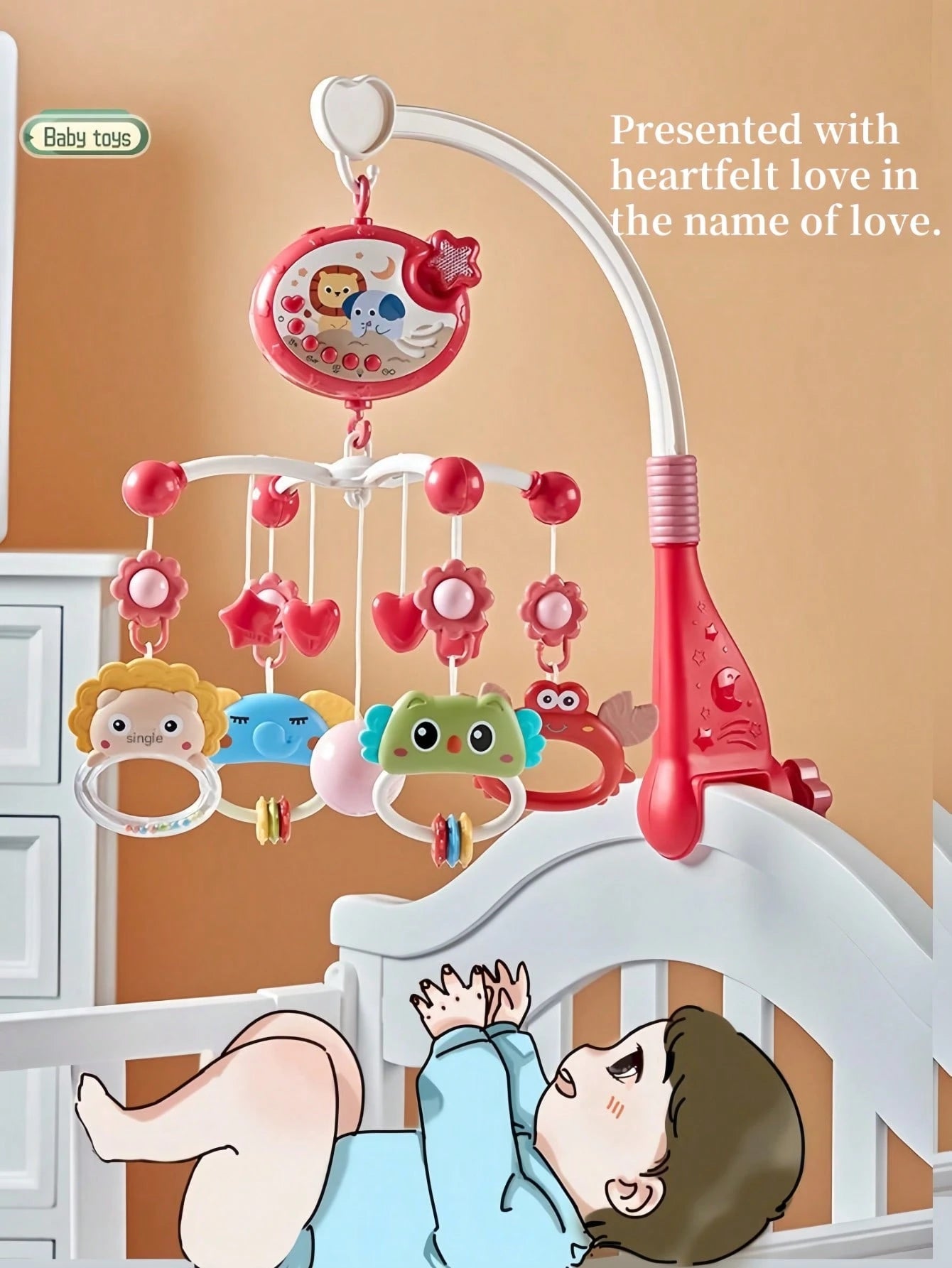 1pc Cute Animal Shaped ABS Remote Control Light & Music Baby Crib Mobile With Projection & Soothing Night Light, Cartoon Style, Suitable For Bedtime/Relaxation, Ideal For Baby Shower/Newborn/Holiday G