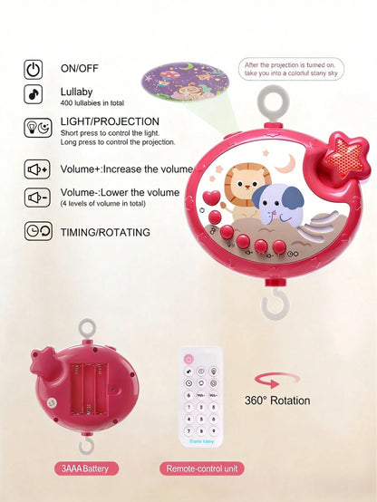 1pc Cute Animal Shaped ABS Remote Control Light & Music Baby Crib Mobile With Projection & Soothing Night Light, Cartoon Style, Suitable For Bedtime/Relaxation, Ideal For Baby Shower/Newborn/Holiday G