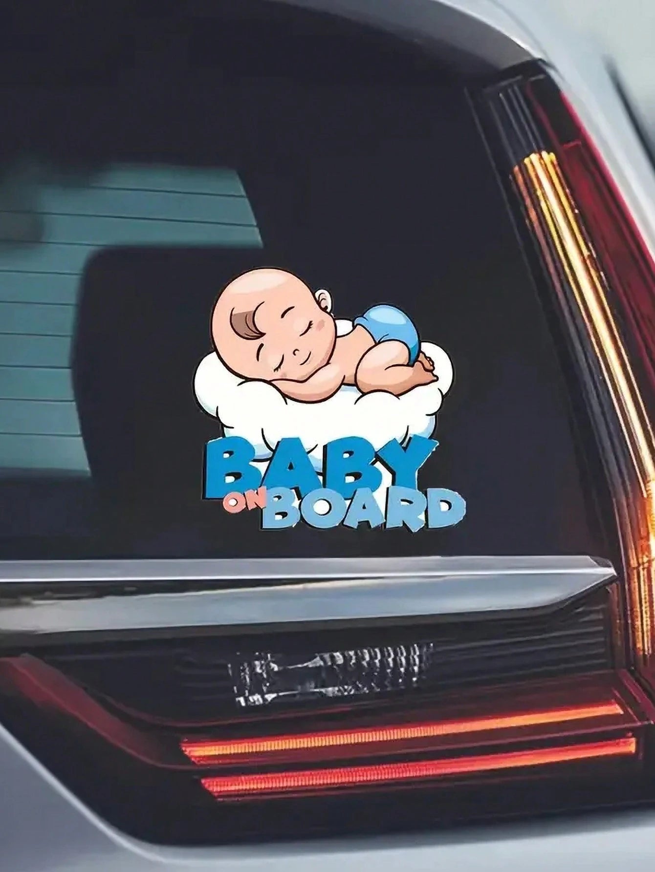 1pc Cute Cartoon Baby On Board Car Sticker, Decorative Decal For Sleeping Baby Inside The Car