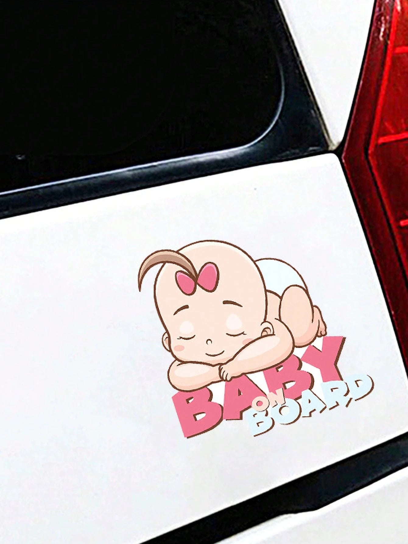 1pc Cute Cartoon Baby On Board Car Sticker, Decorative Decal For Sleeping Baby Inside The Car