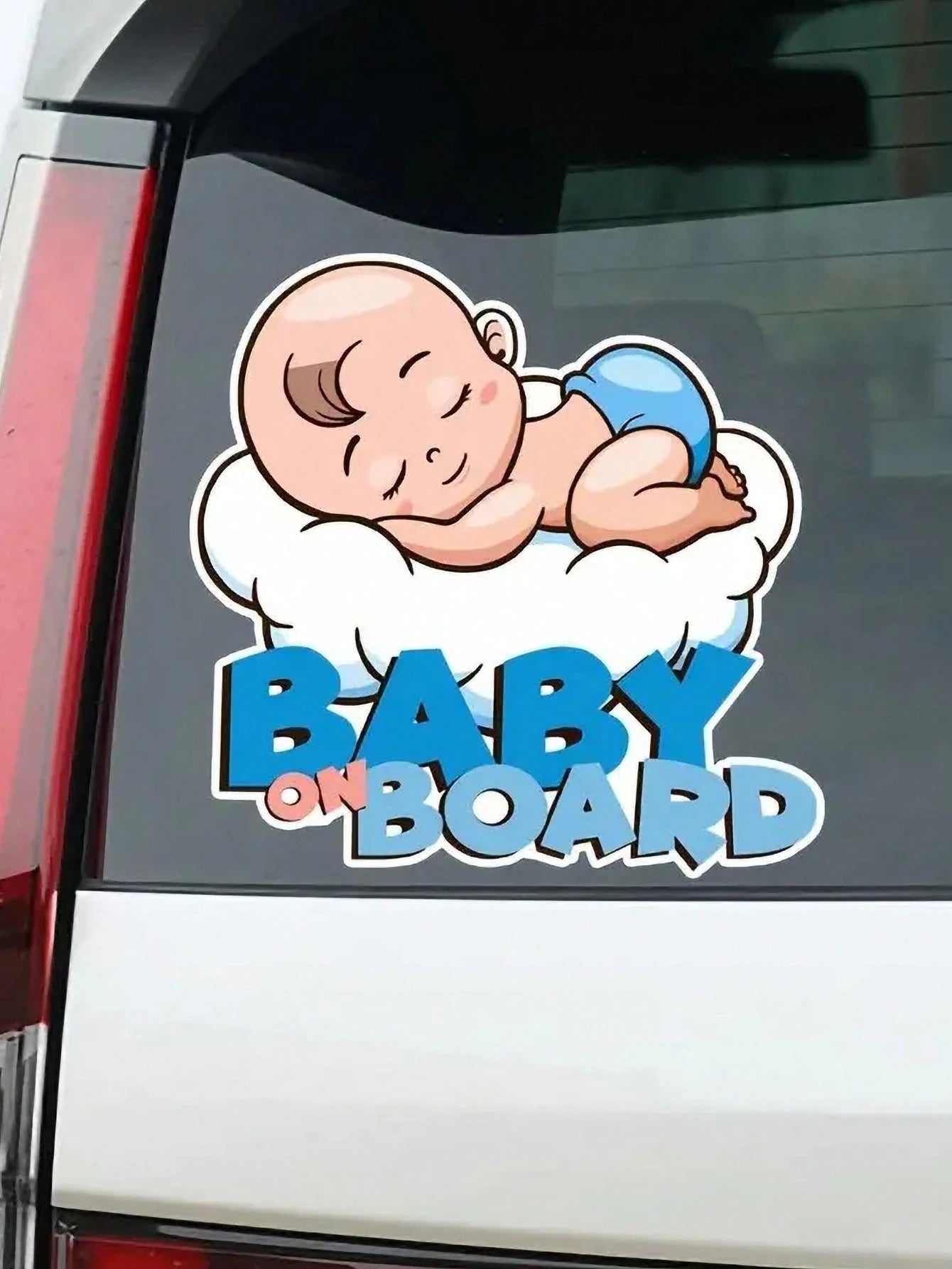 1pc Cute Cartoon Baby On Board Car Sticker, Decorative Decal For Sleeping Baby Inside The Car