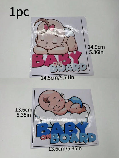1pc Cute Cartoon Baby On Board Car Sticker, Decorative Decal For Sleeping Baby Inside The Car