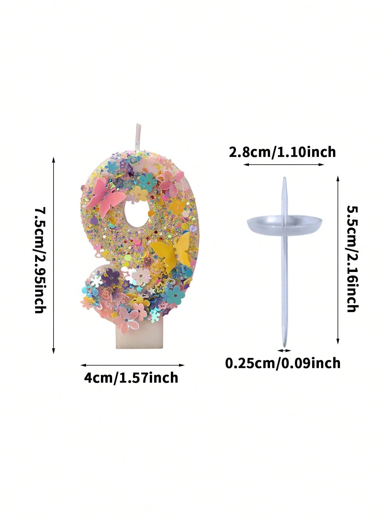 1pc Cute Floral And Butterflies Design Sparkling Sequin Number 0-9 Candle Colorful Handmade Number Birthday Candles Perfect For Child Birthday