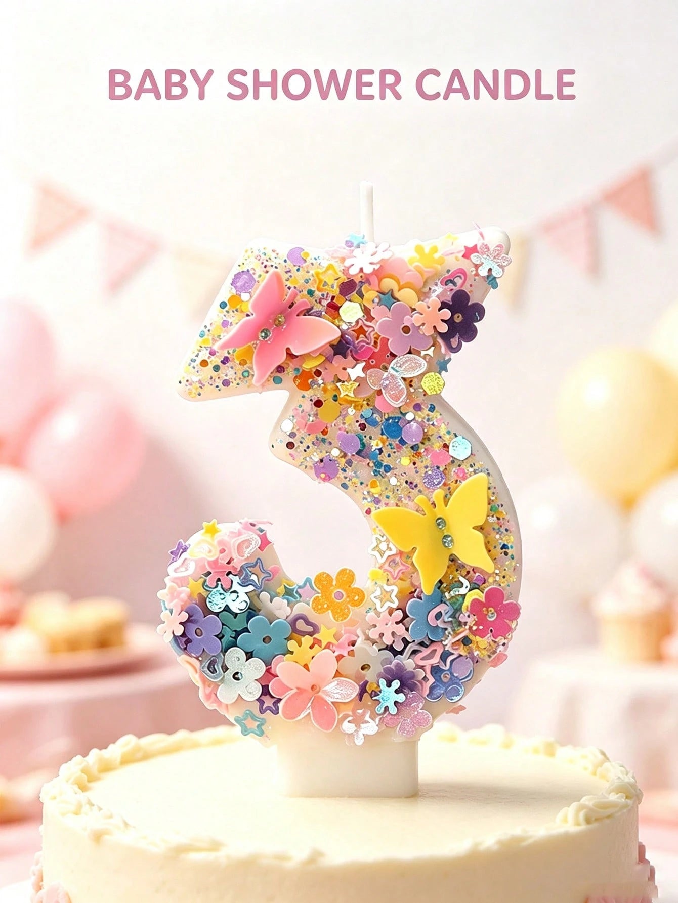 1pc Cute Floral And Butterflies Design Sparkling Sequin Number 0-9 Candle Colorful Handmade Number Birthday Candles Perfect For Child Birthday