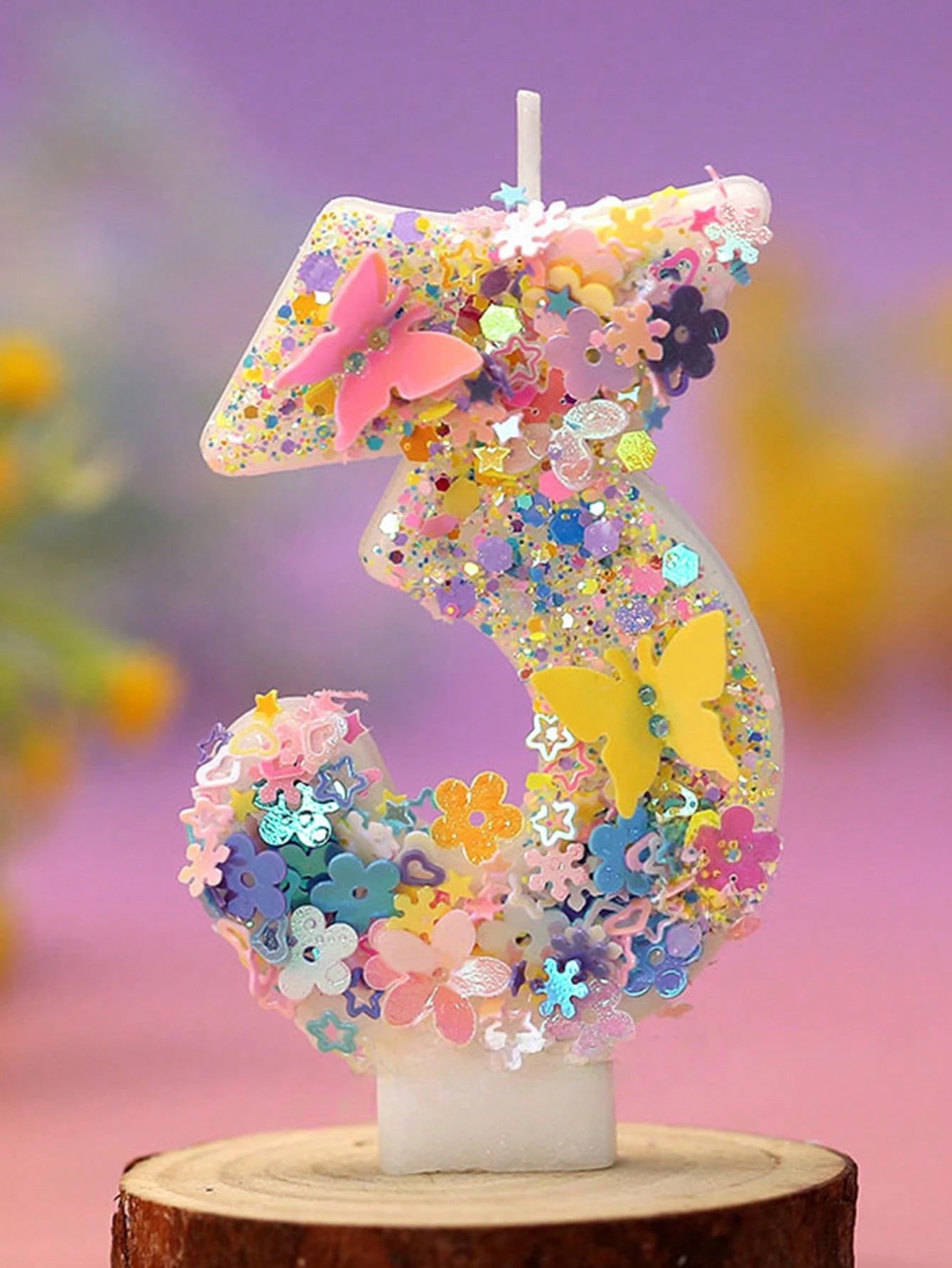 1pc Cute Floral And Butterflies Design Sparkling Sequin Number 0-9 Candle Colorful Handmade Number Birthday Candles Perfect For Child Birthday